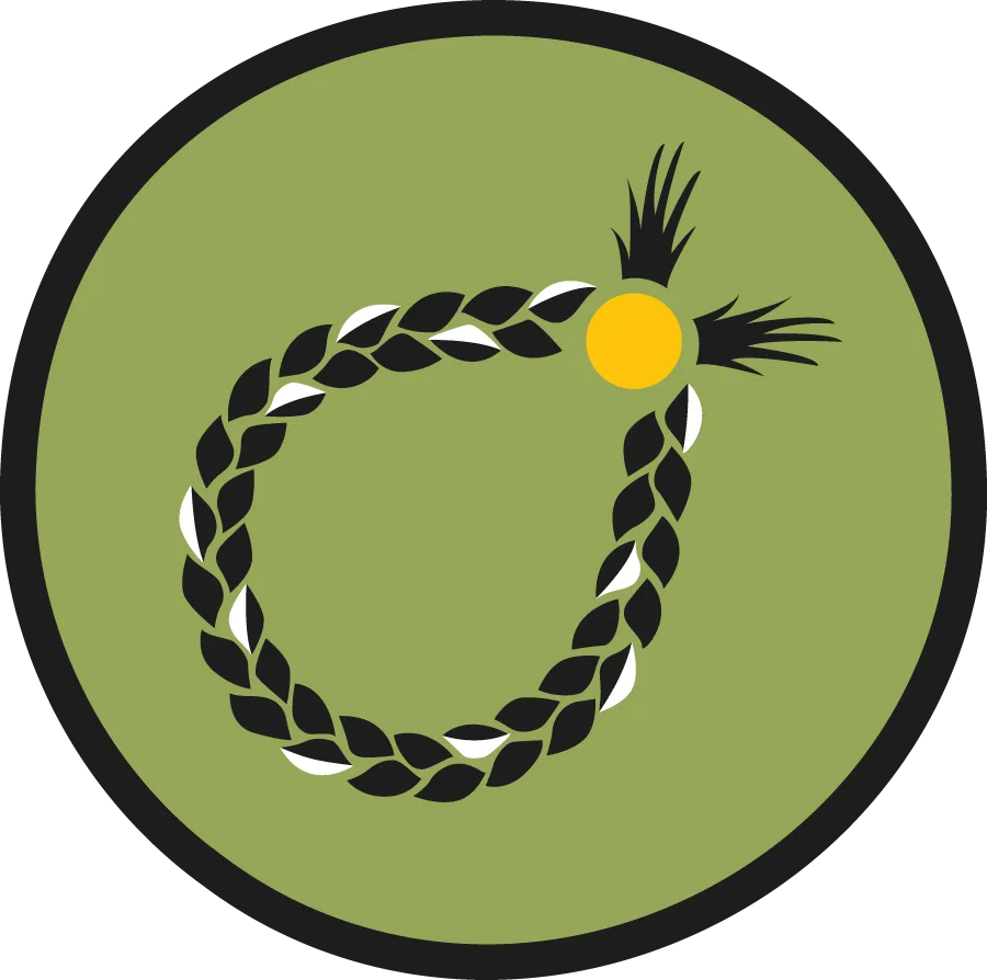 On the Land logo: a braid of sweetgrass in a beaded circle