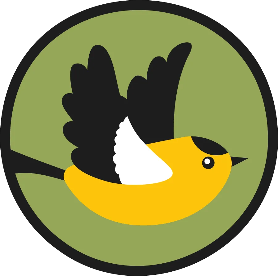 Our Languages logo: a goldfinch in a beaded circle
