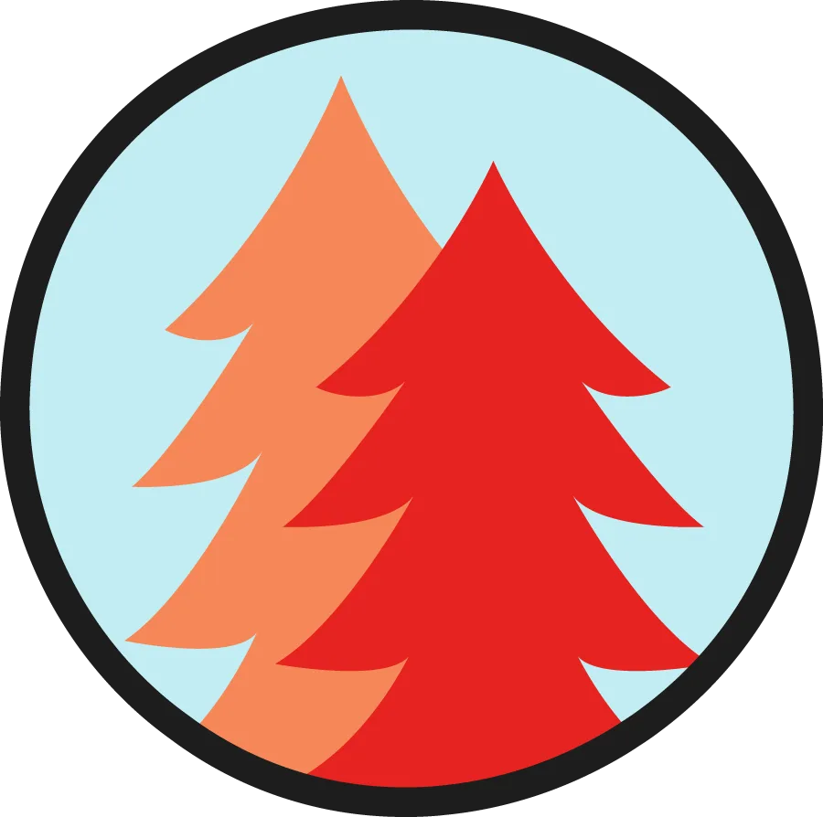 Reintegration logo: two pine trees in a beaded circle